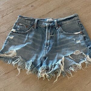 Zara Blue Frayed Hem Jean Shorts